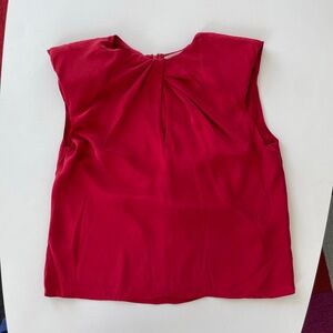Frame Blouse Womens M Red Sleeveless Pleated Keyhole Silk Padded ShouldersGarnet